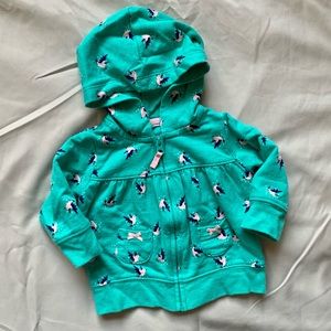 Hoodie Hooded Jacket Teal with Birds